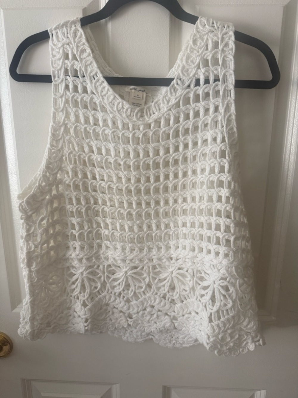 Ultra Pink White Crochet Openwork Tank